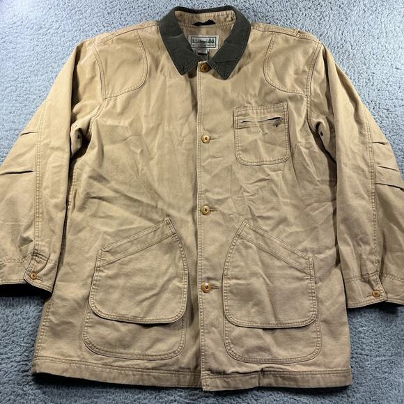 LL BEAN BARN JACKET MENS 2XLT TALL BEIGE CANVAS CHORE FIELD COAT BUTTON COLLARED - Picture 1 of 9